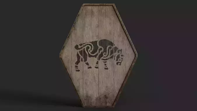 Slavic diamond-shaped shield painted bull symbol Low-poly 3D model