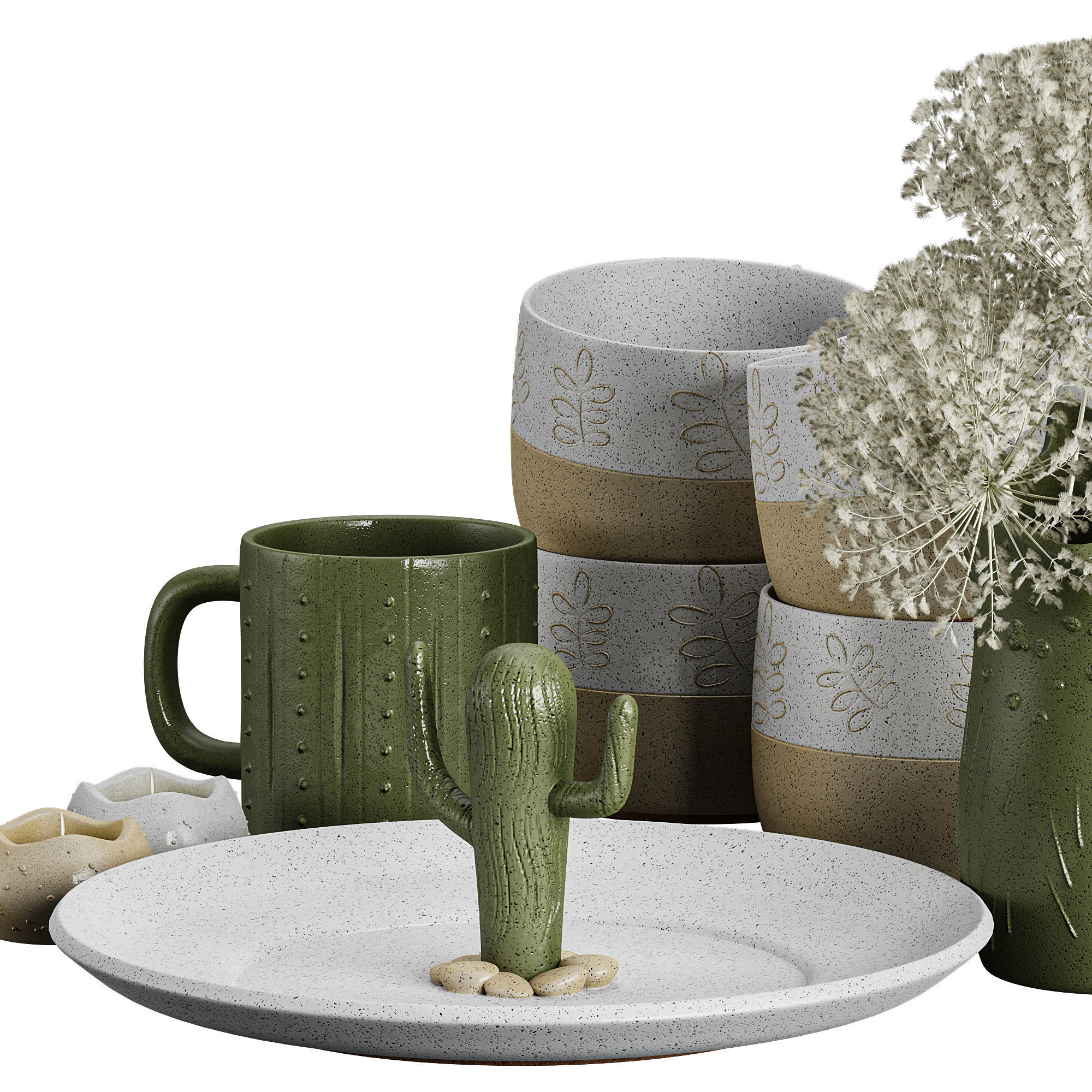 Cactus Decorative Set 3D model_3