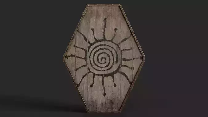Slavic diamond-shaped shield painted radial Sun symbol