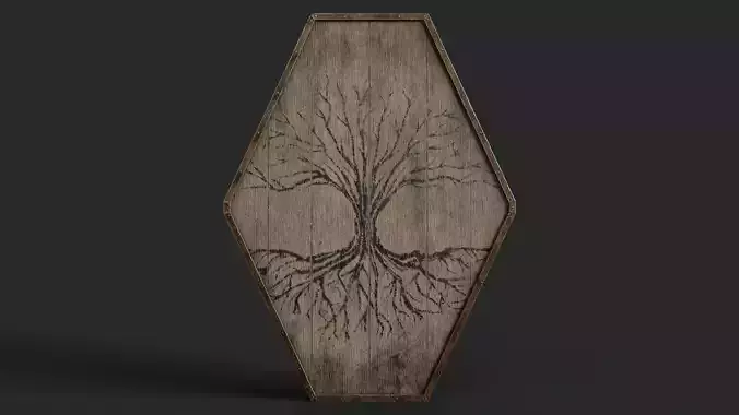 Slavic diamond-shaped shield painted winter tree symbol