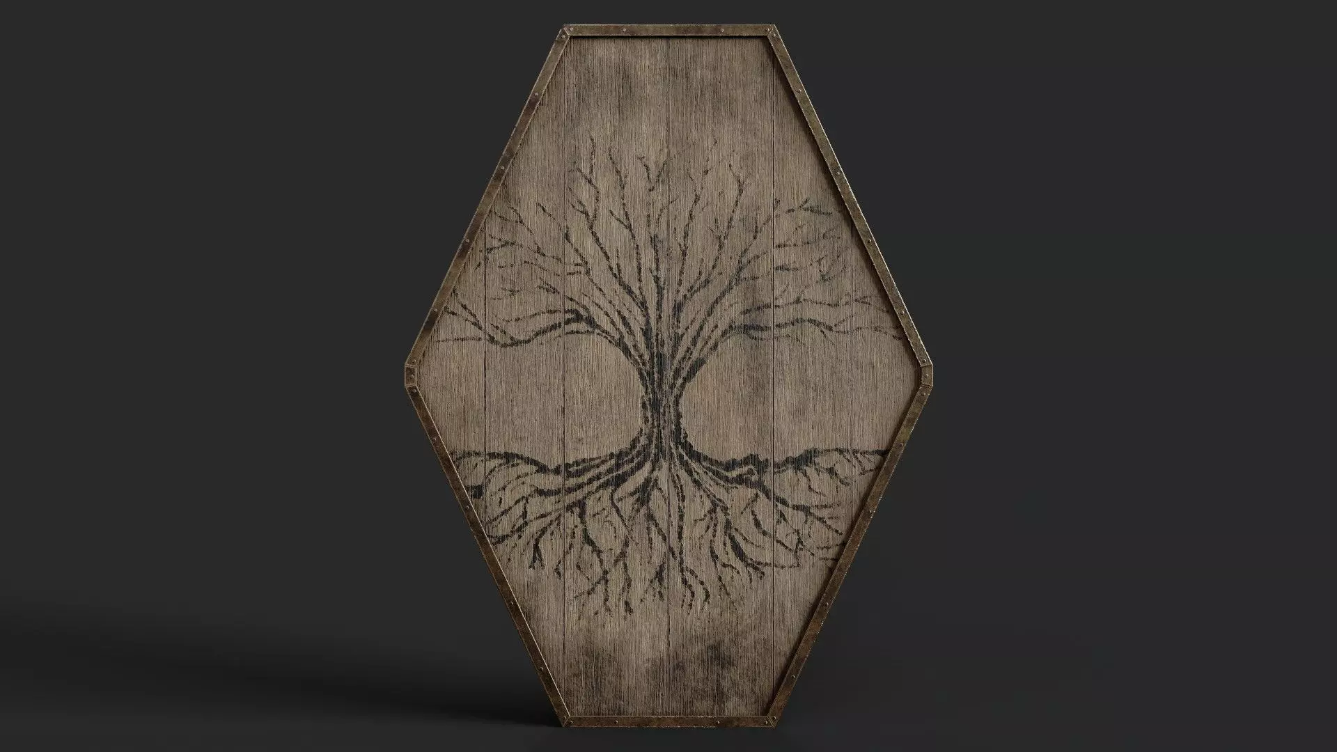 Slavic diamond-shaped shield painted winter tree symbol Low-poly 3D model_0