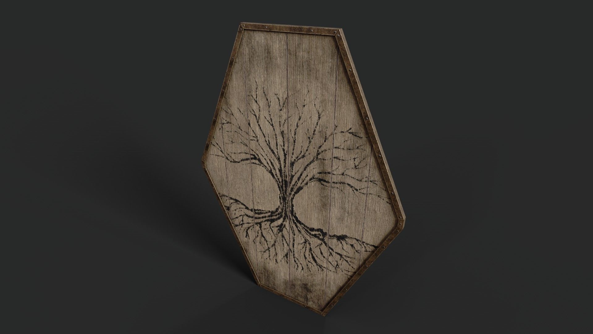 Slavic diamond-shaped shield painted winter tree symbol Low-poly 3D model_3