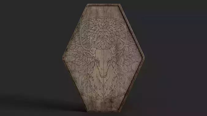 Slavic diamond-shaped shield painted deer symbol Low-poly 3D model