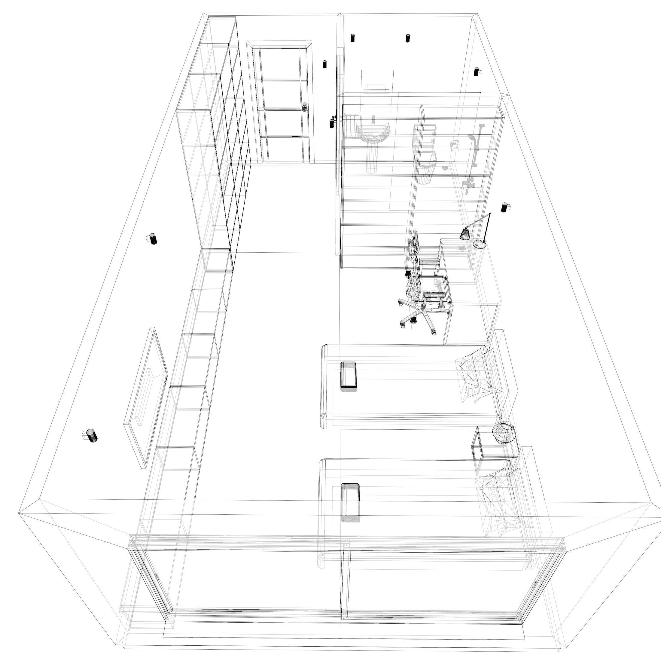 Simple bedroom plan - 2 3D model_9