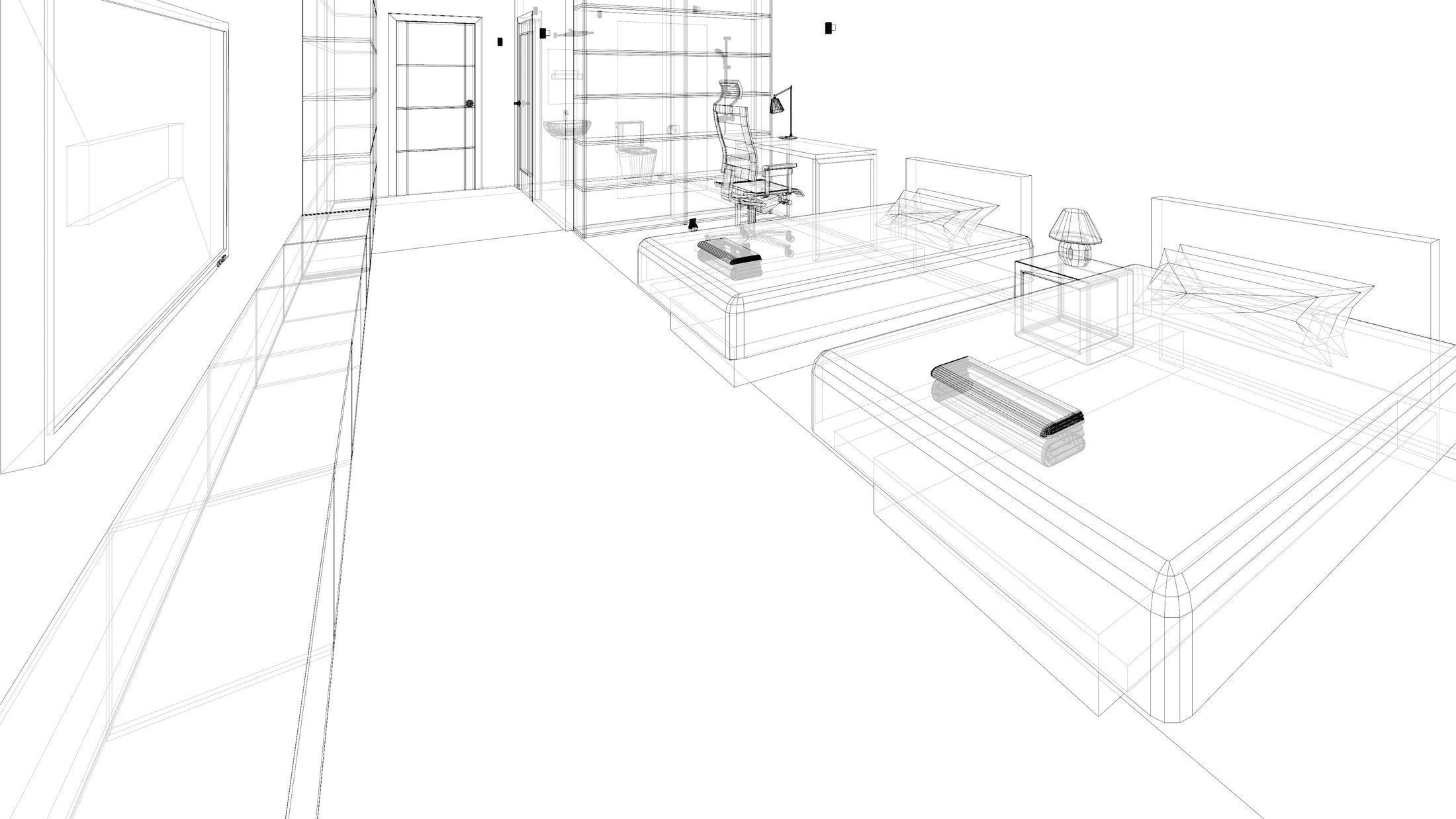 Simple bedroom plan - 2 3D model_7