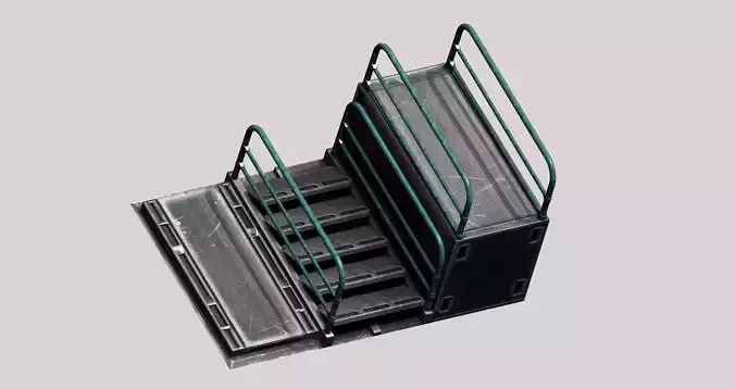 Sci-fi metal stairs with rail Low-poly 3D model
