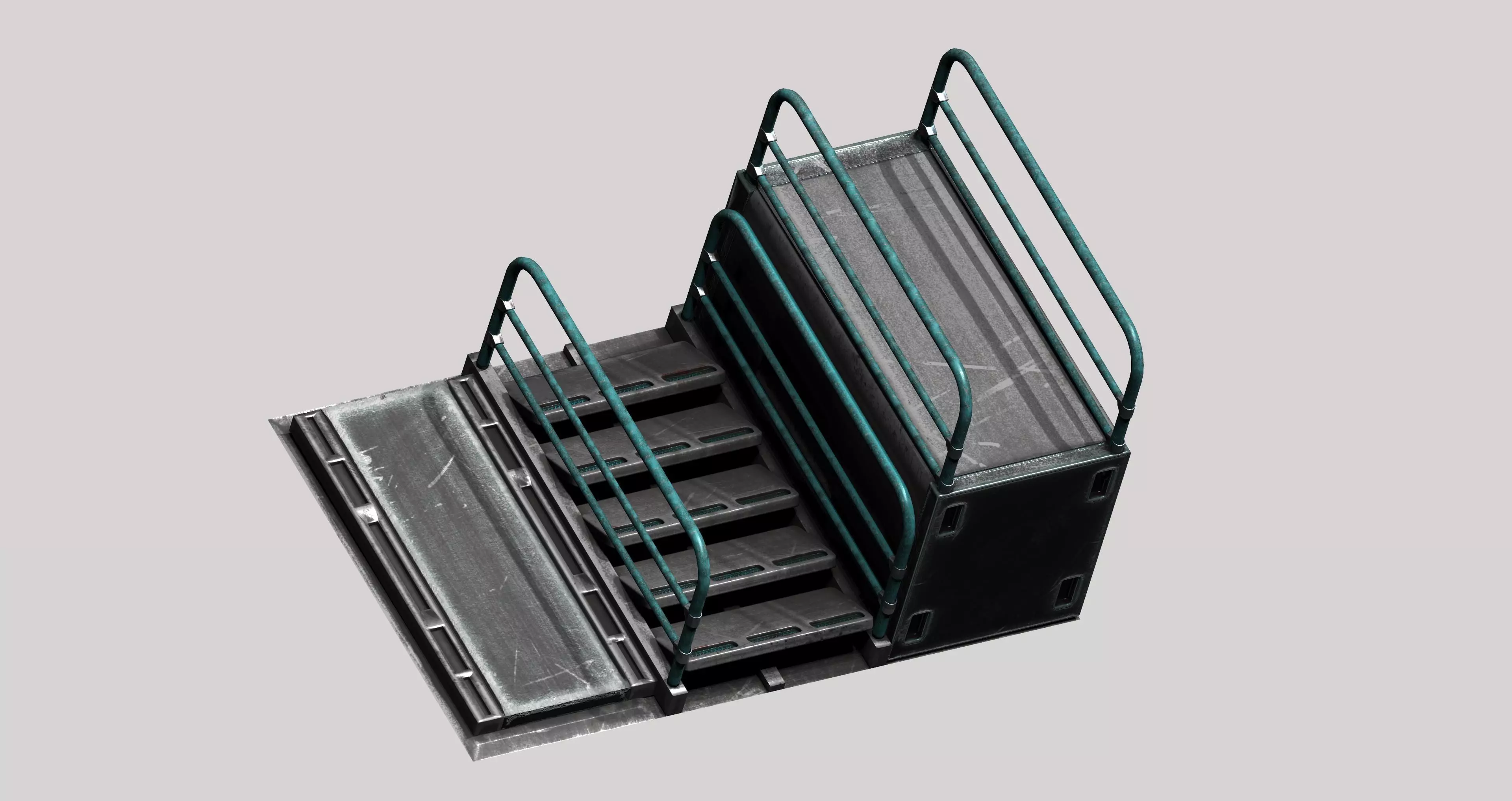 Sci-fi metal stairs with rail Low-poly 3D model_0