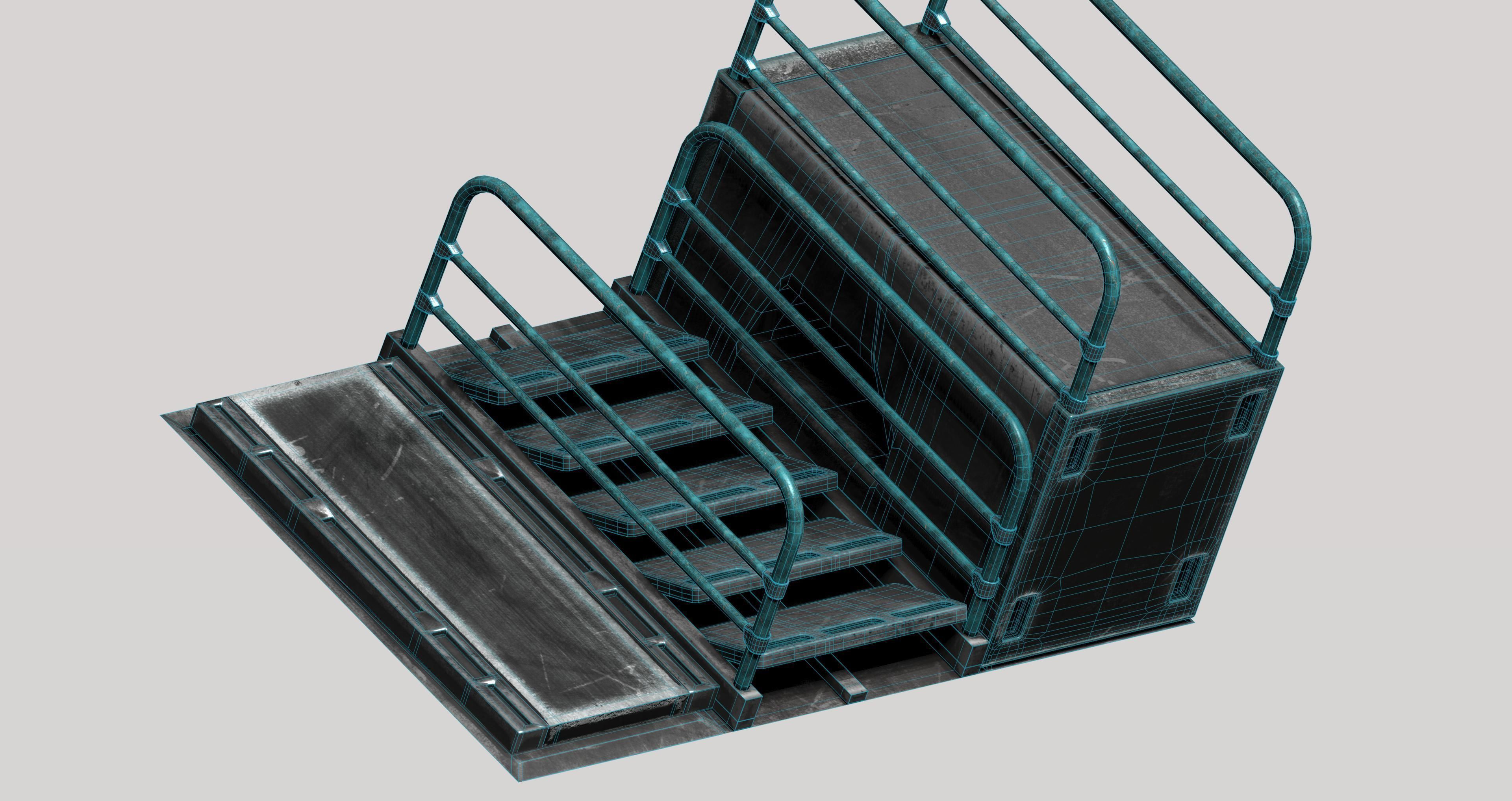 Sci-fi metal stairs with rail Low-poly 3D model_6