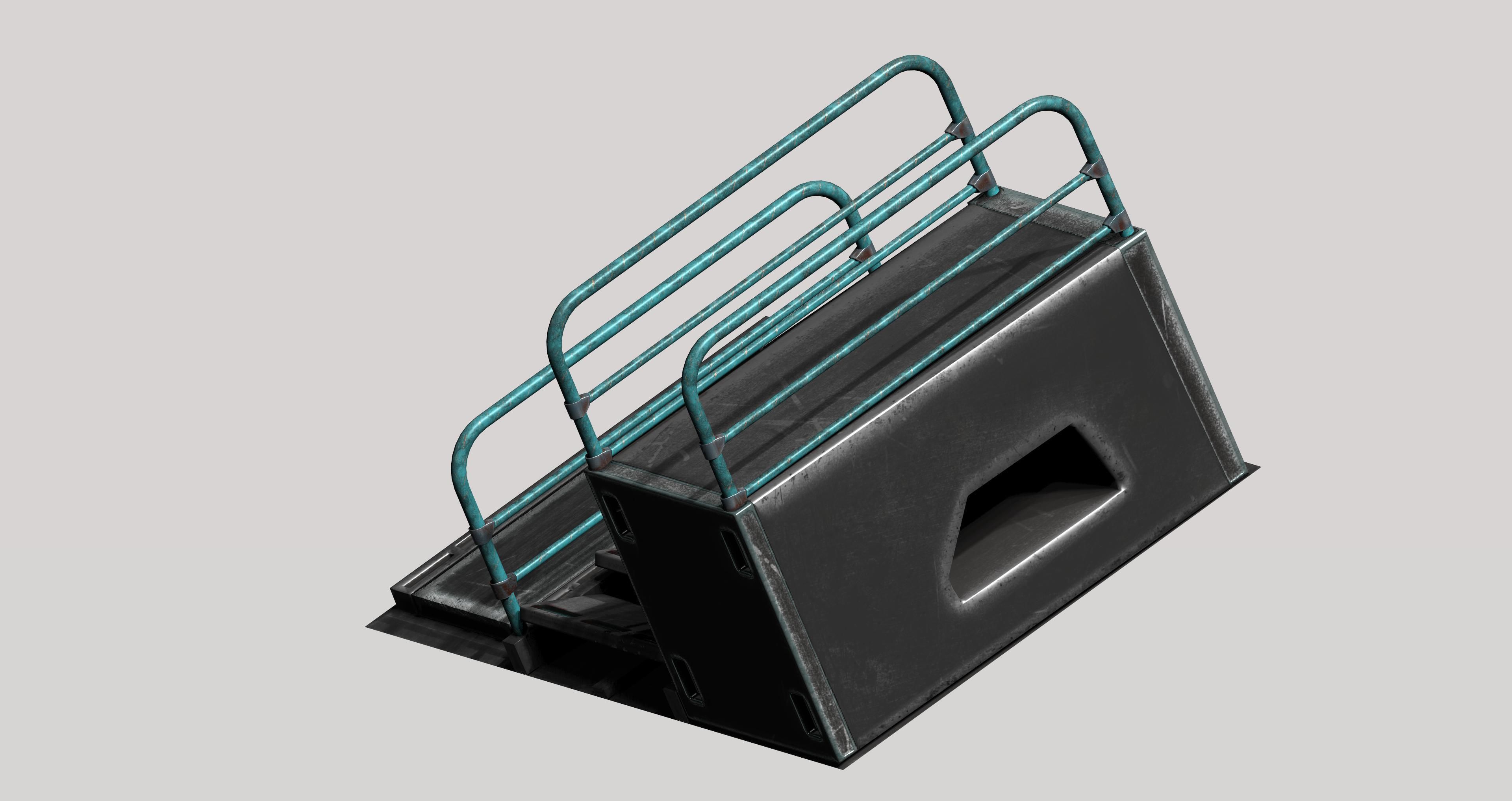 Sci-fi metal stairs with rail Low-poly 3D model_2