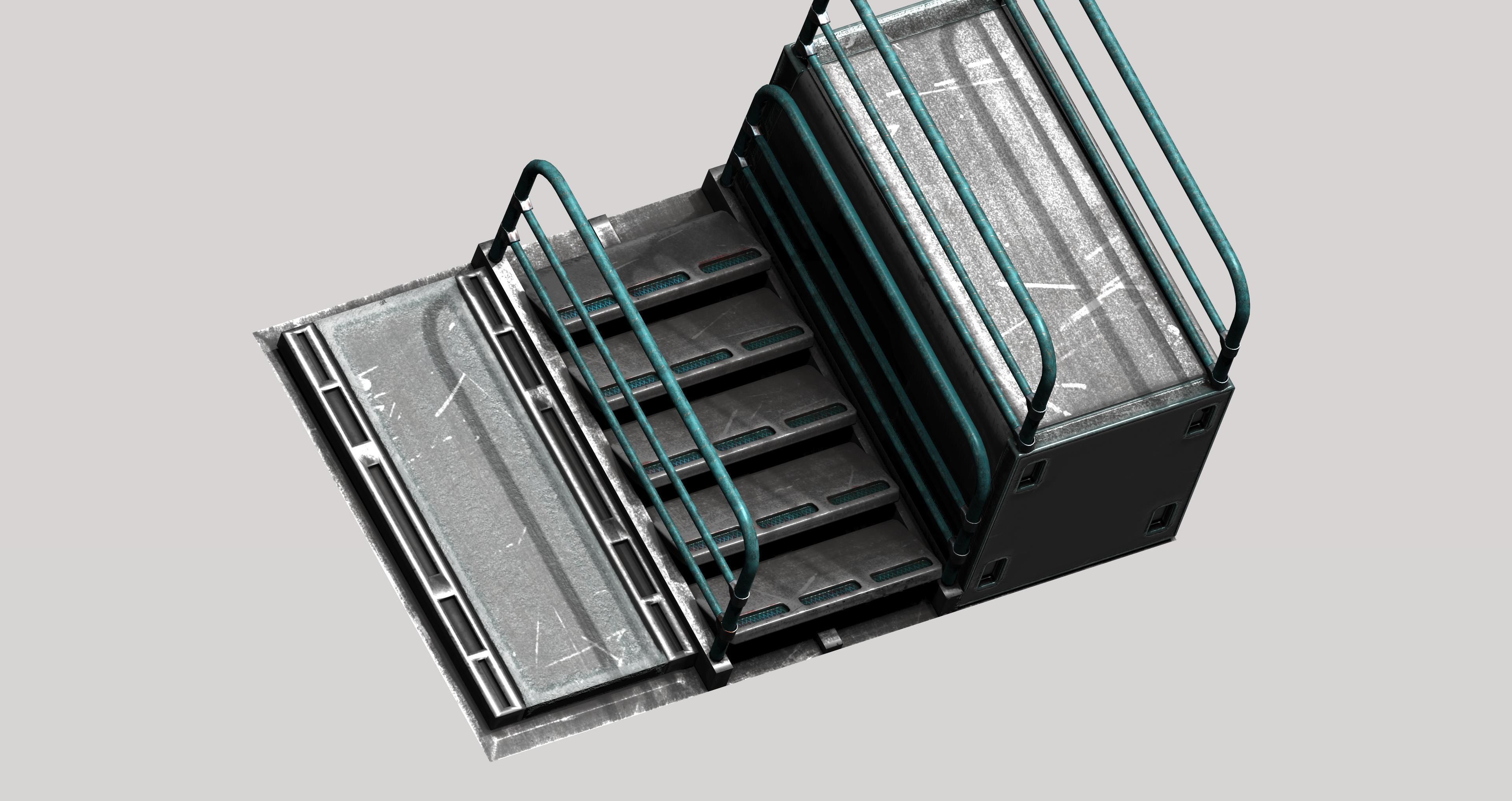 Sci-fi metal stairs with rail Low-poly 3D model_5