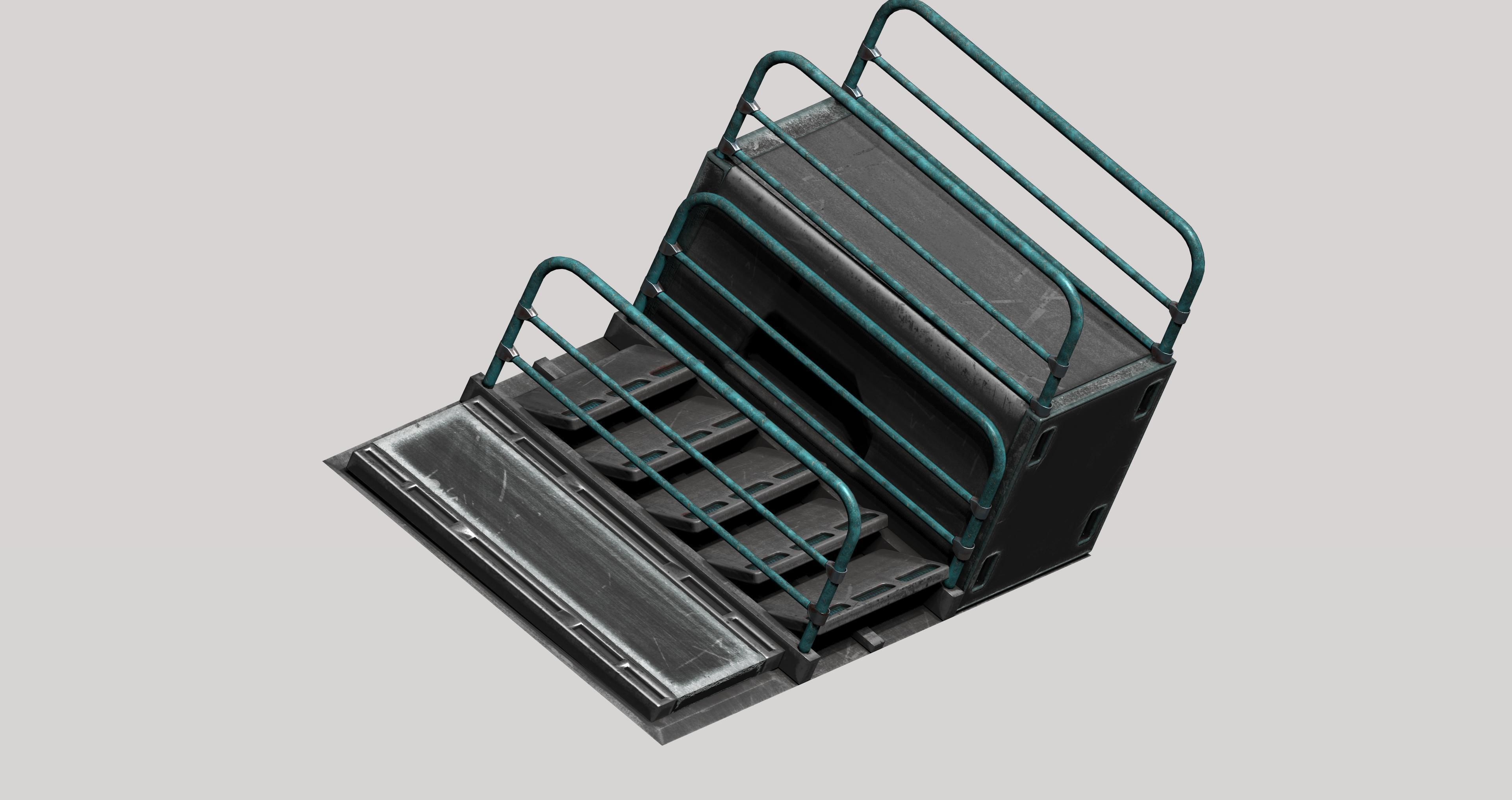 Sci-fi metal stairs with rail Low-poly 3D model_4