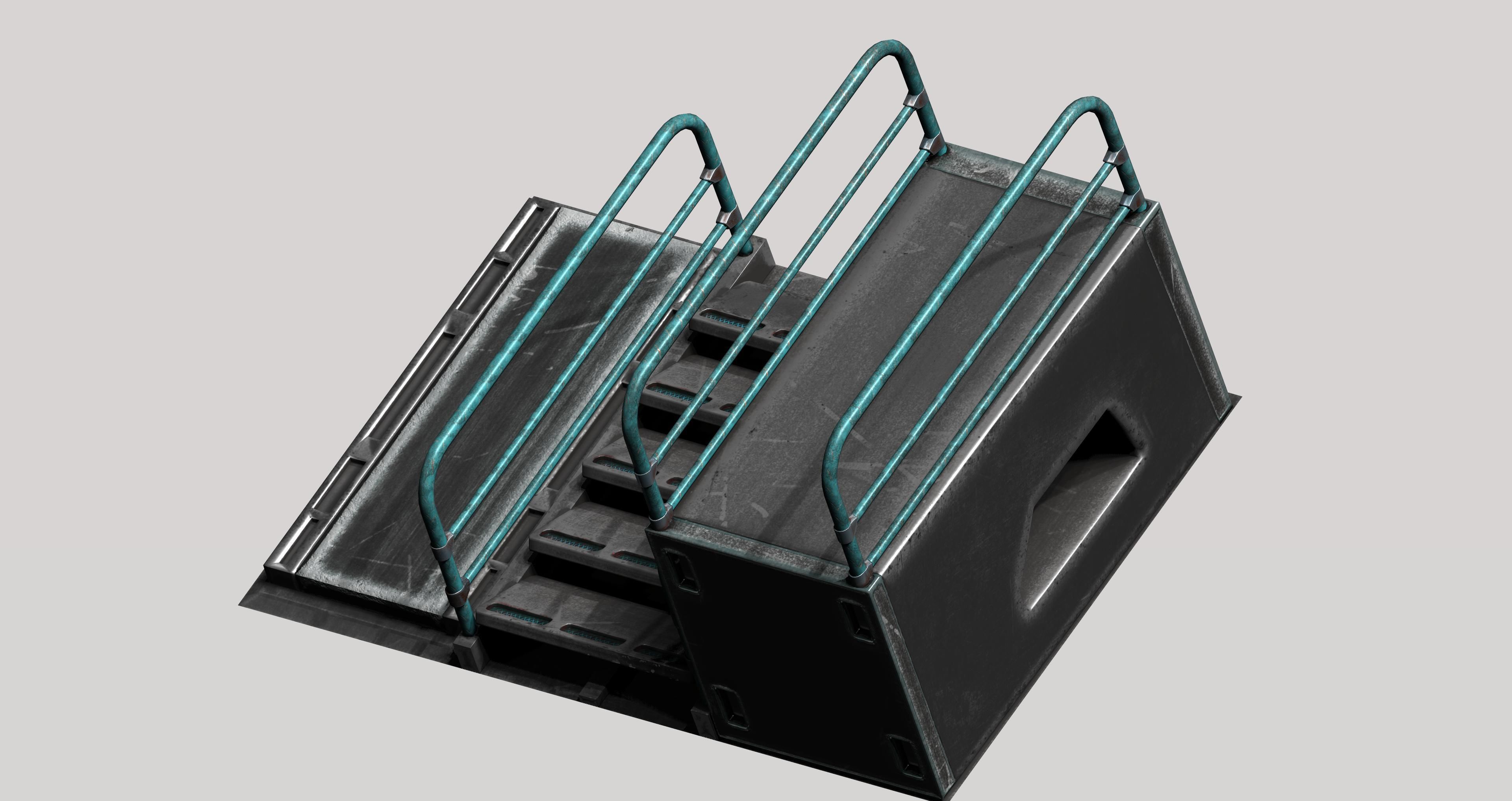 Sci-fi metal stairs with rail Low-poly 3D model_1