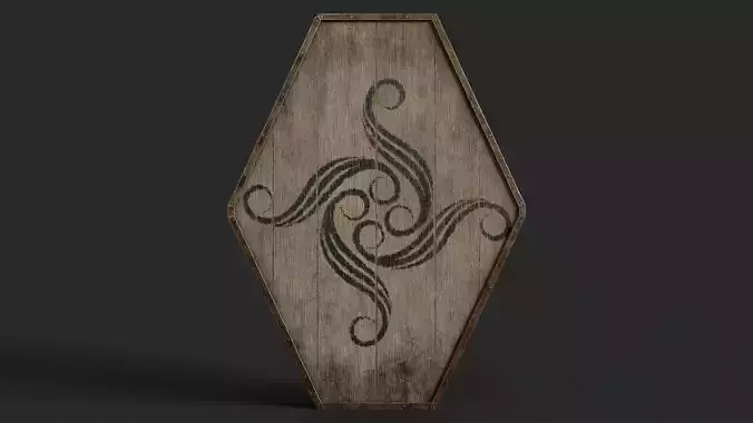 Slavic diamond-shaped shield painted black radial symbol Low-poly 3D model