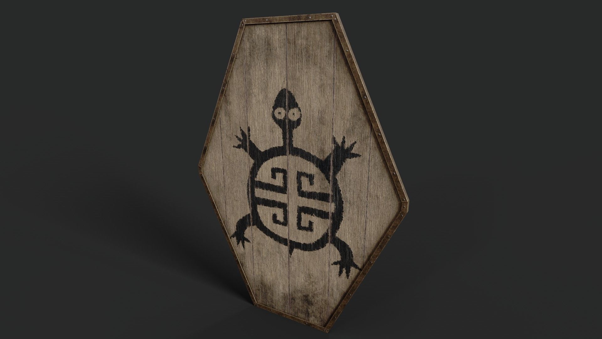 Slavic diamond-shaped shield painted turtle symbol Low-poly 3D model_3