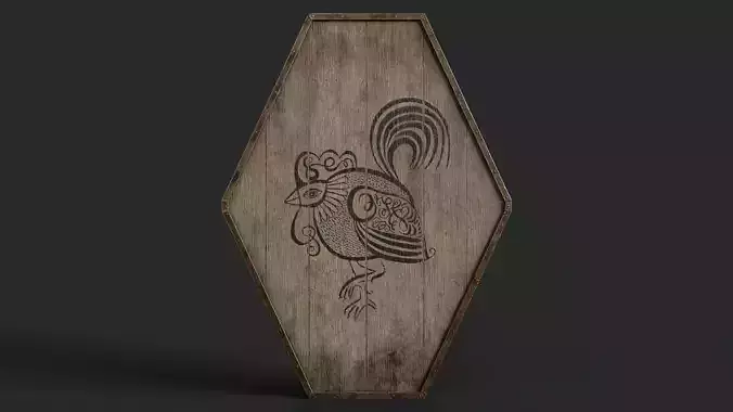 Slavic diamond-shaped shield painted rooster symbol