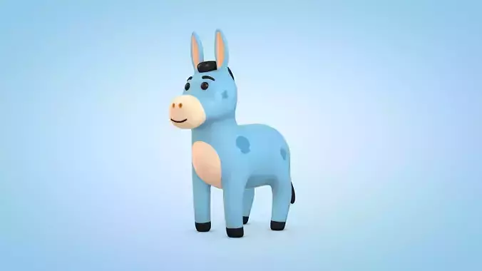 Cute Cartoon Donkey Low-poly 3D model