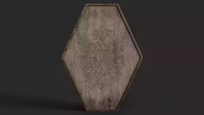 Slavic diamond-shaped shield painted pheasant symbol Low-poly 3D model