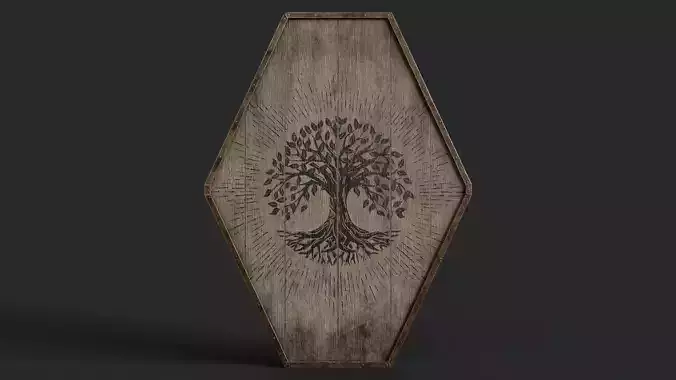Slavic diamond-shaped shield painted tree with leaves symbol