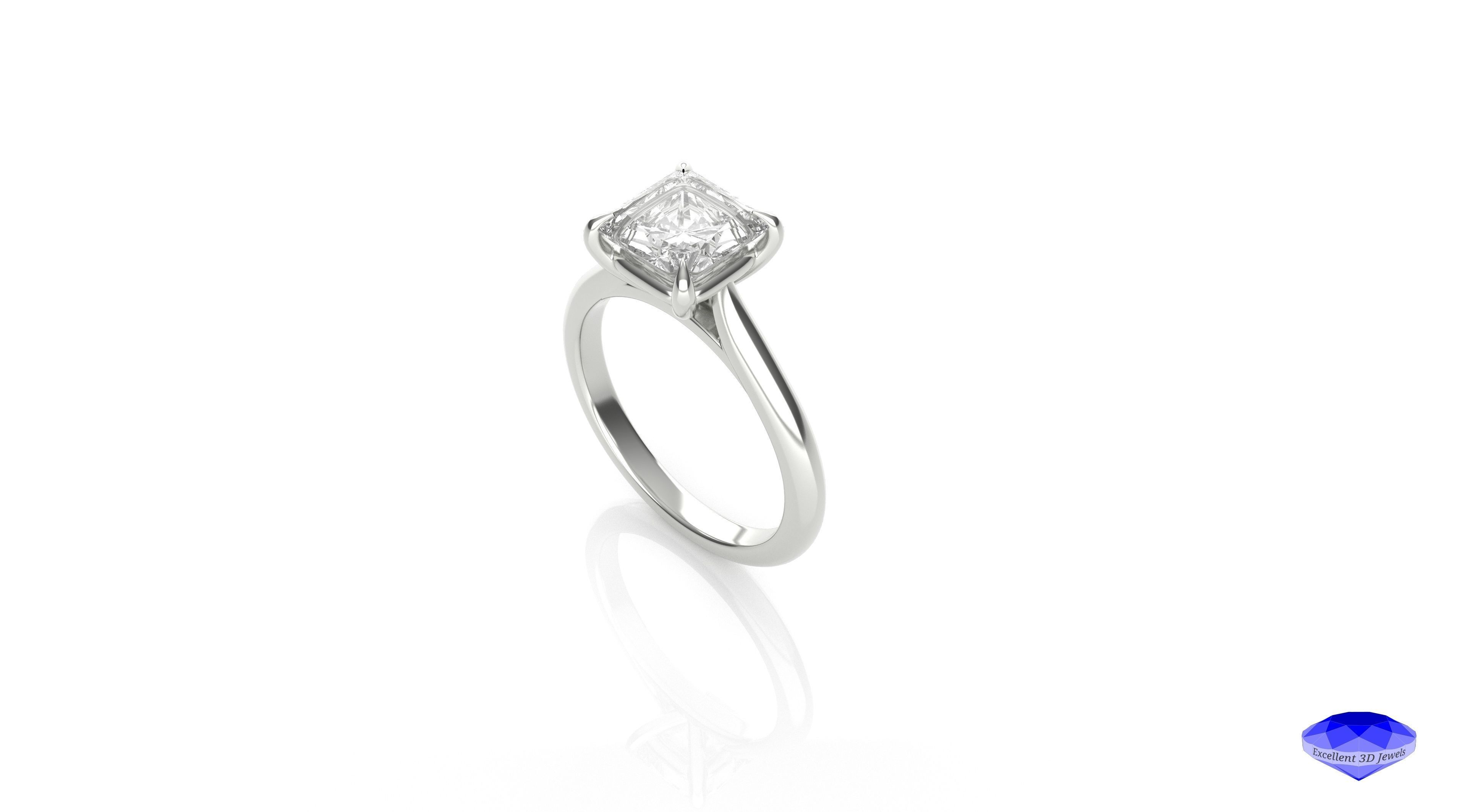 Princess Cut Diamond Solitaire Ring  3D print model_3