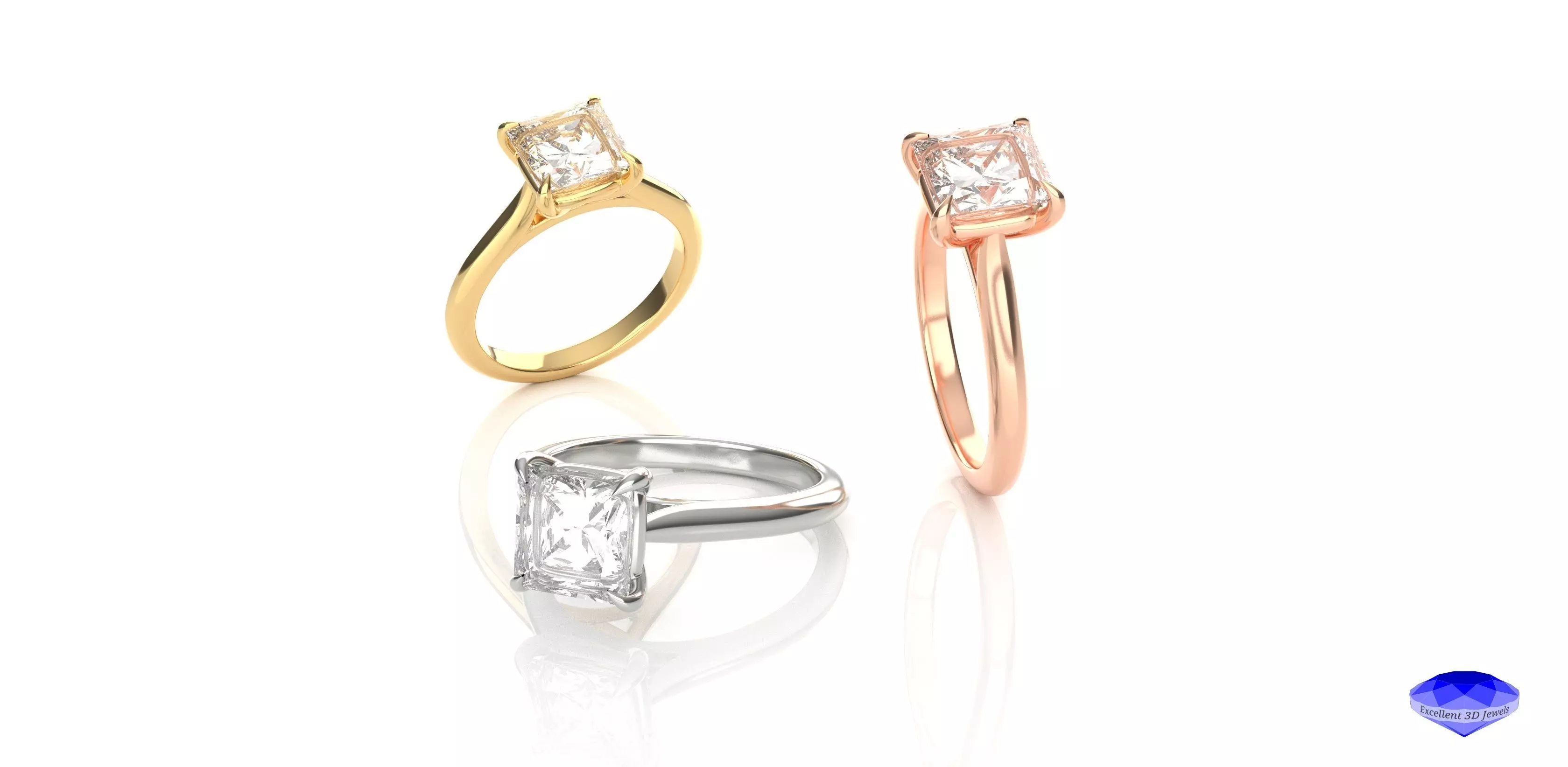 Princess Cut Diamond Solitaire Ring  3D print model_0