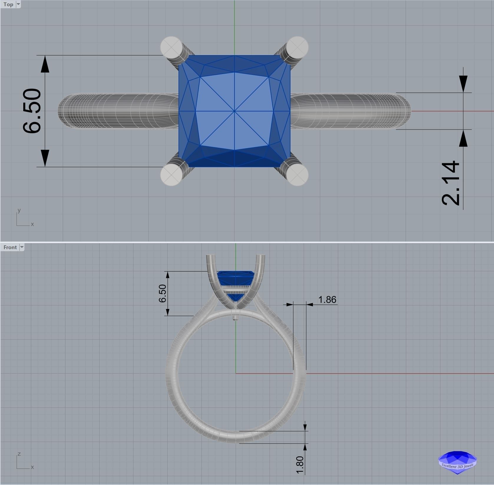 Princess Cut Diamond Solitaire Ring  3D print model_5