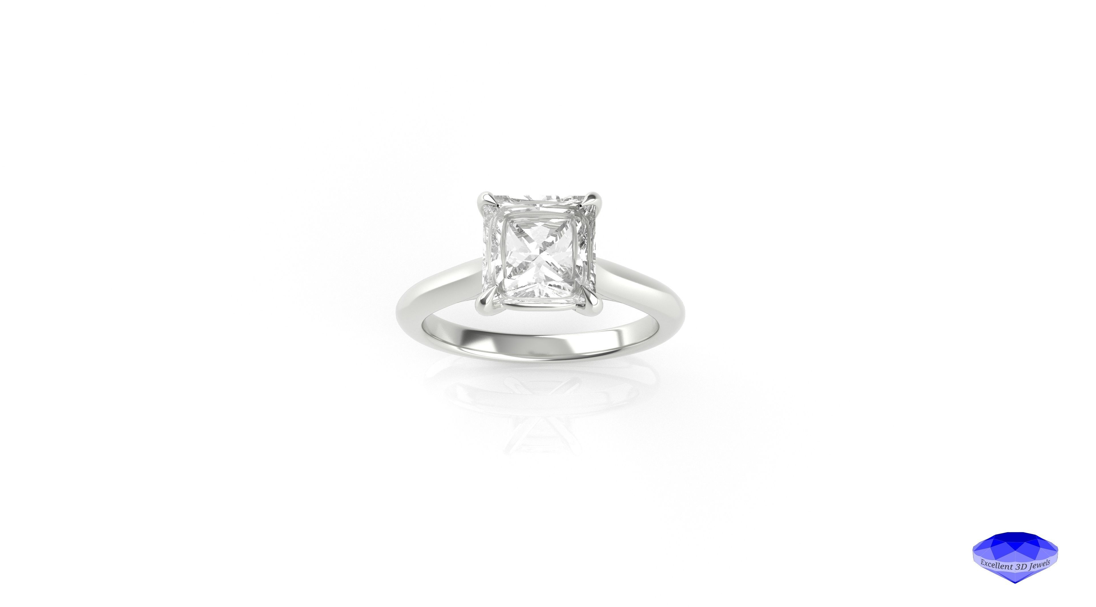 Princess Cut Diamond Solitaire Ring  3D print model_1