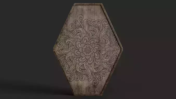 Slavic diamond-shaped shield painted flower symbol Low-poly 3D model