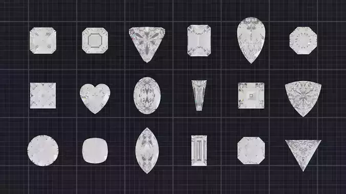 Pack of 18 gem cuts for jewelry - diamonds Low-poly 3D model