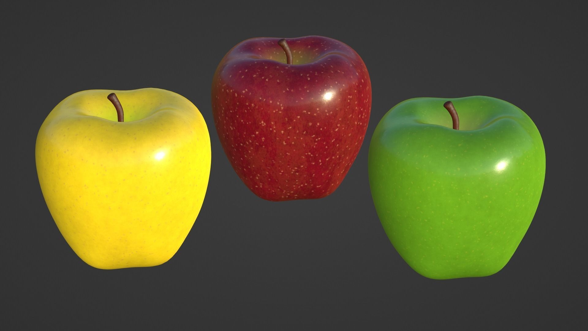 Red Green and Yellow Apples 3D Model Collection_6