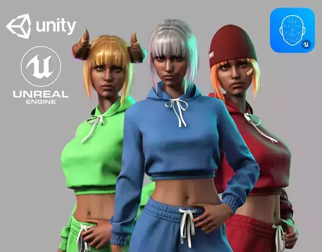 Streetwear Girl 1-16 - Sportswear Girls Pack Game-Ready Low-poly 3D model