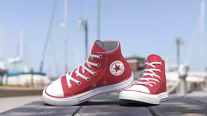 Shoes Converse Color Red Low-poly 3D model