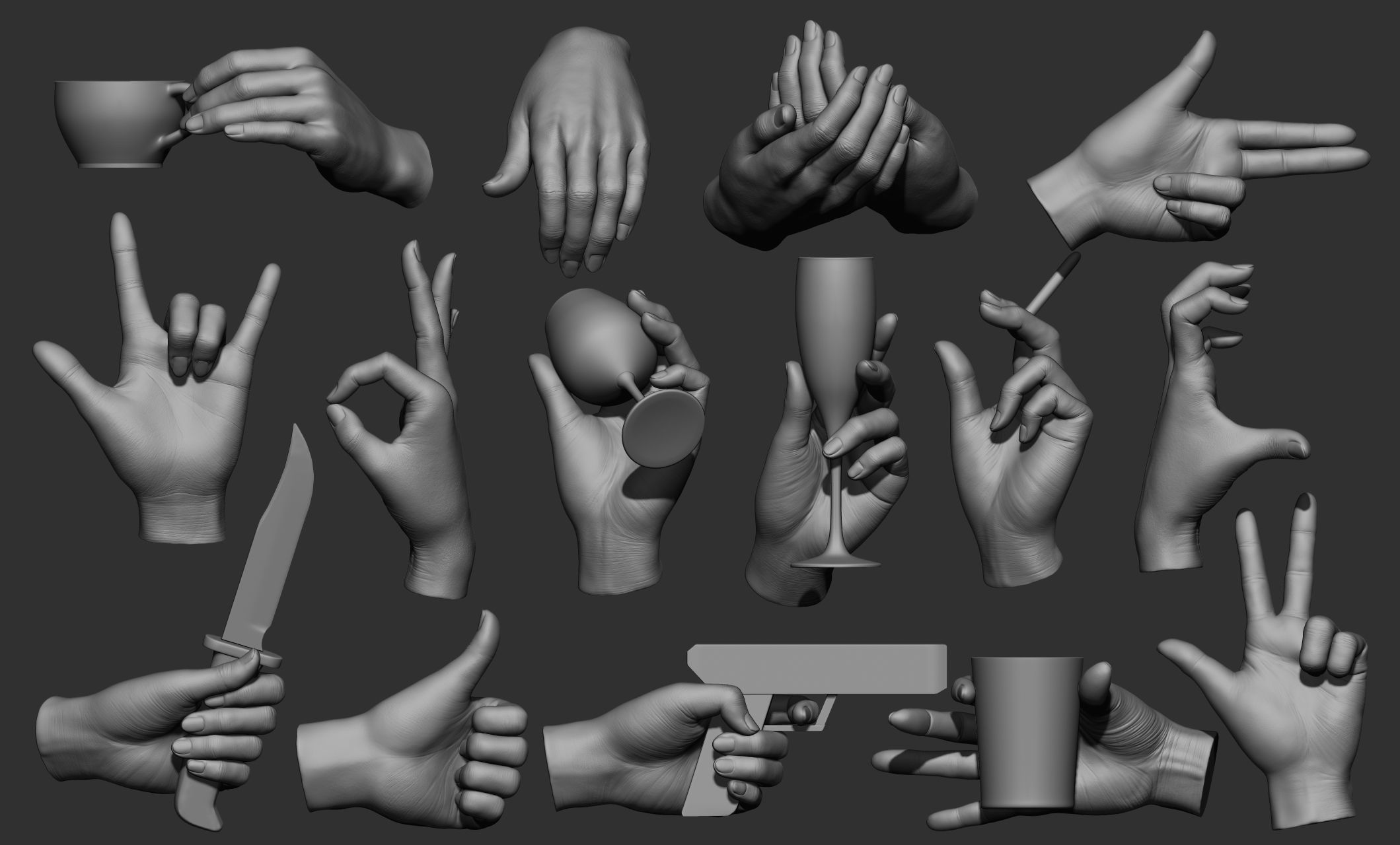 15 Female hand poses 3D model_1