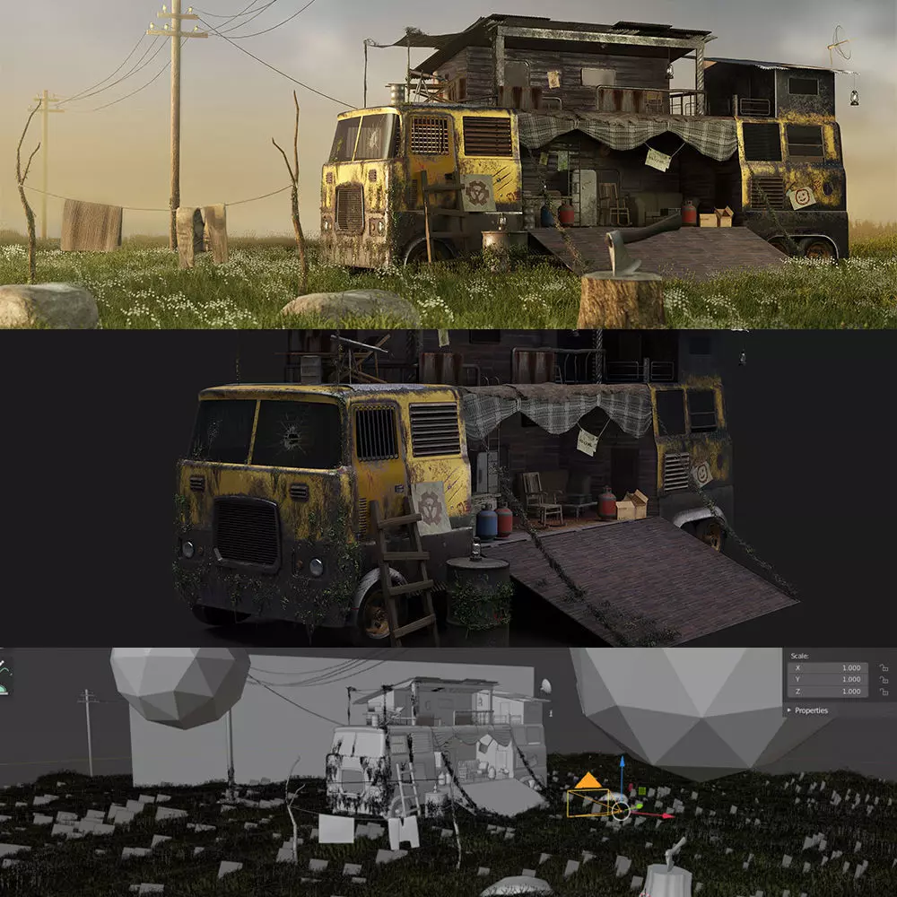 Truck home Low-poly 3D model_0