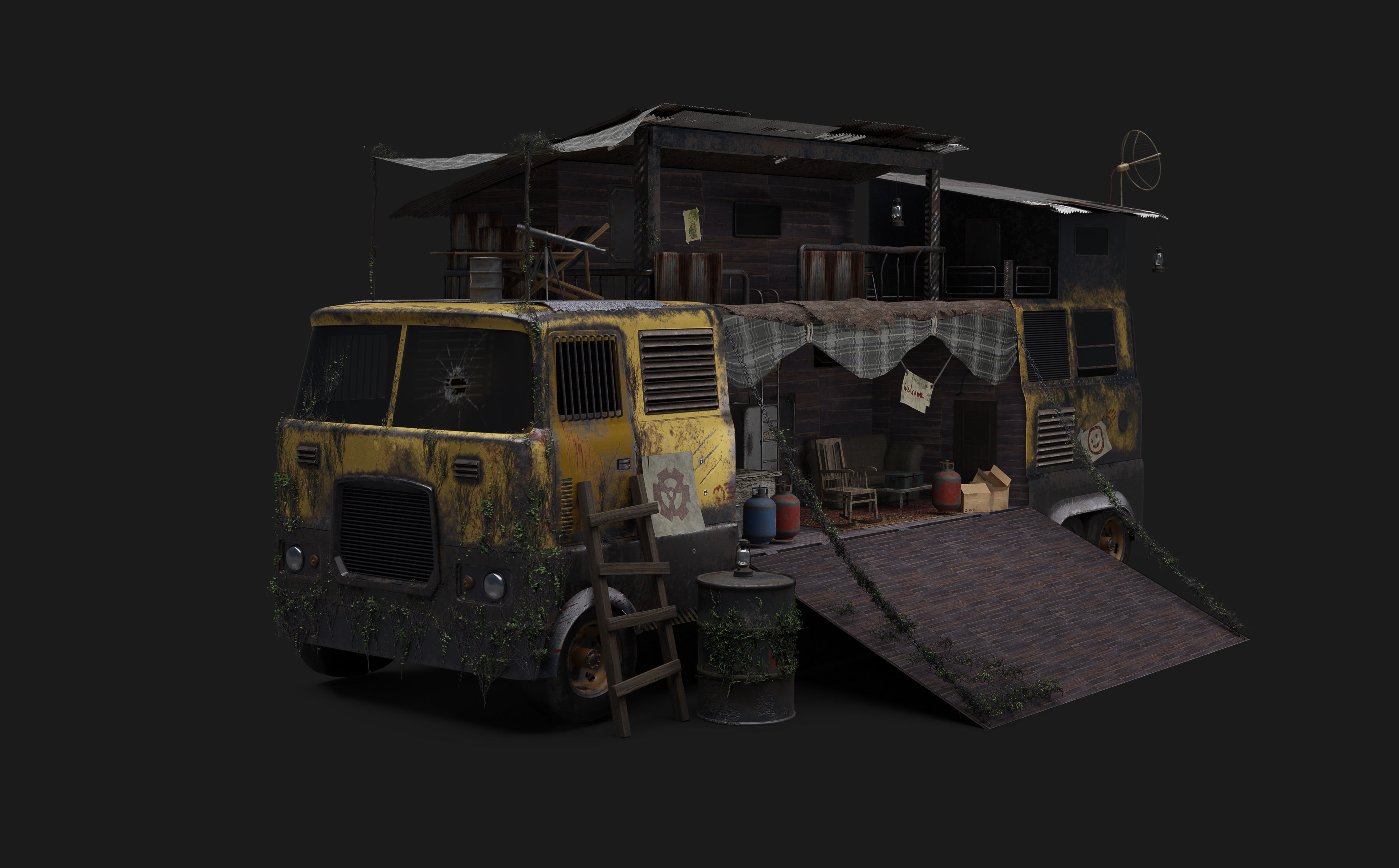 Truck home Low-poly 3D model_2