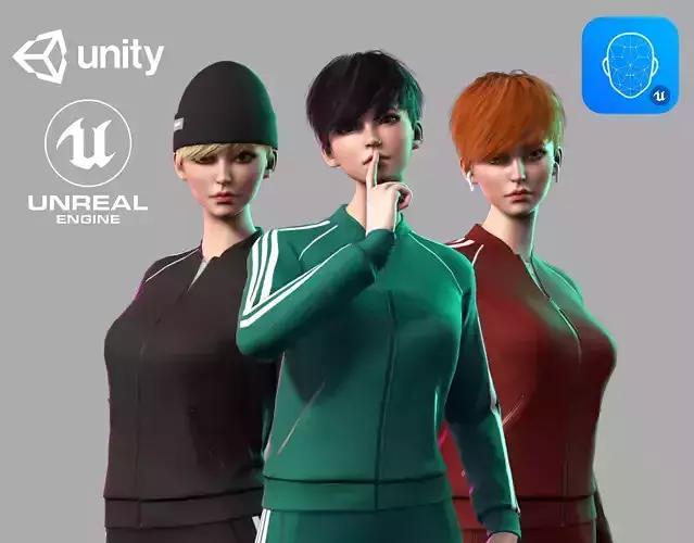 Streetwear Girl 3-18 - Sportswear Girls Pack Game-Ready Low-poly 3D model