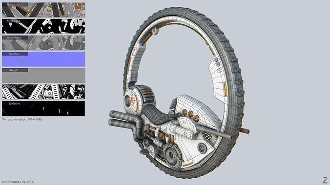 Mono wheel vehicle Low-poly 3D model 3