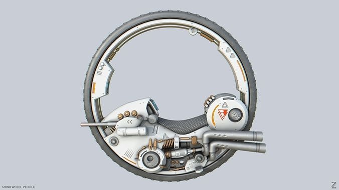 Mono wheel vehicle Low-poly 3D model 2