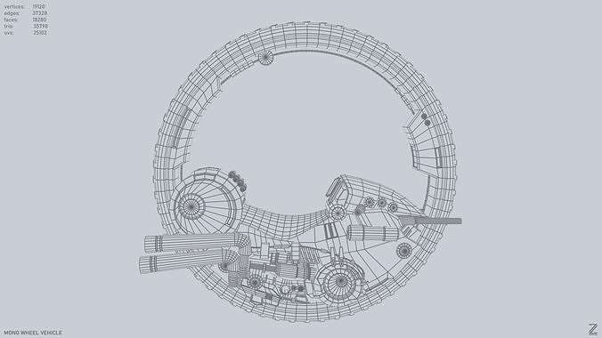 Mono wheel vehicle Low-poly 3D model 4