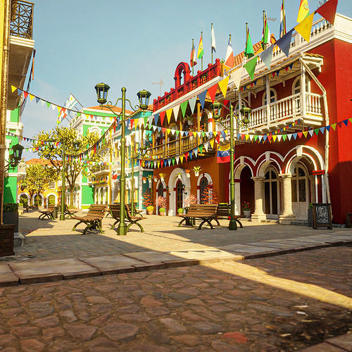 SOUTH AMERICAN SCENE WITH ALL THE ASSETS Low-poly 3D model 3