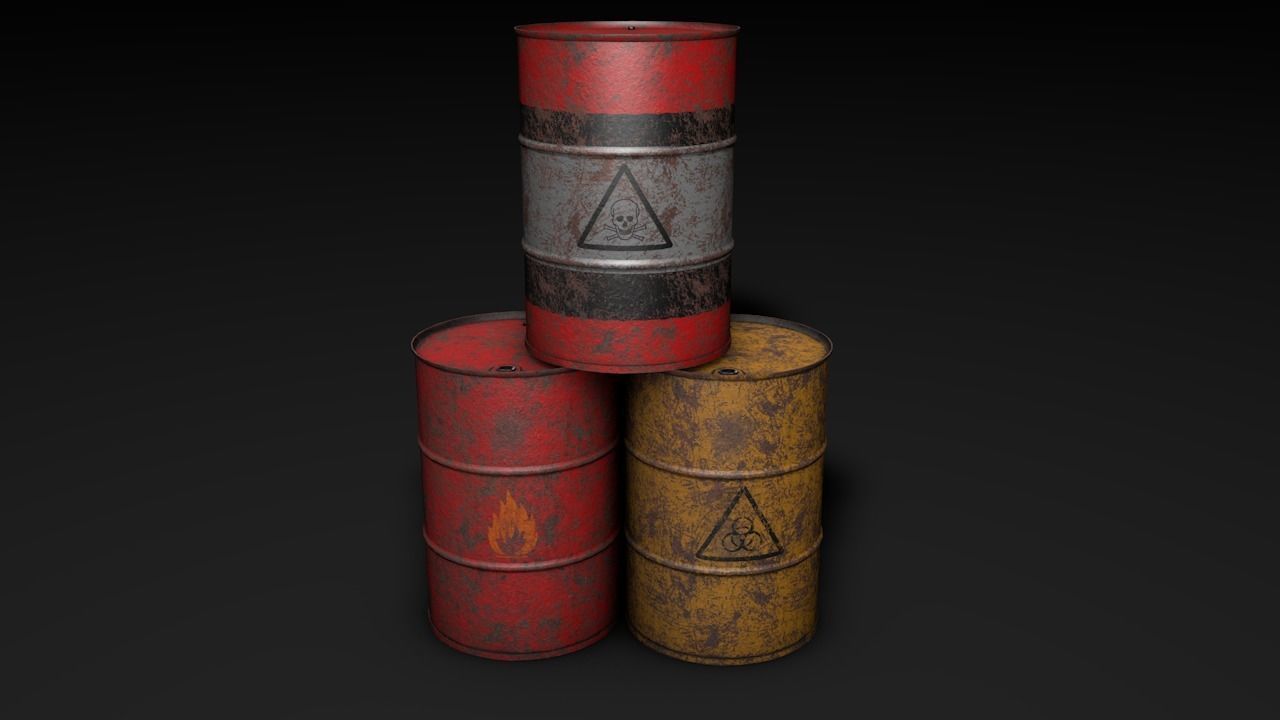 Set of barrels Low-poly 3D model_2