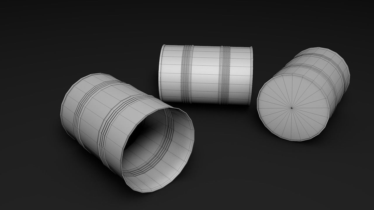 Set of barrels Low-poly 3D model_37