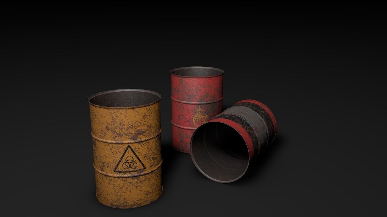 Set of barrels Low-poly 3D model_11