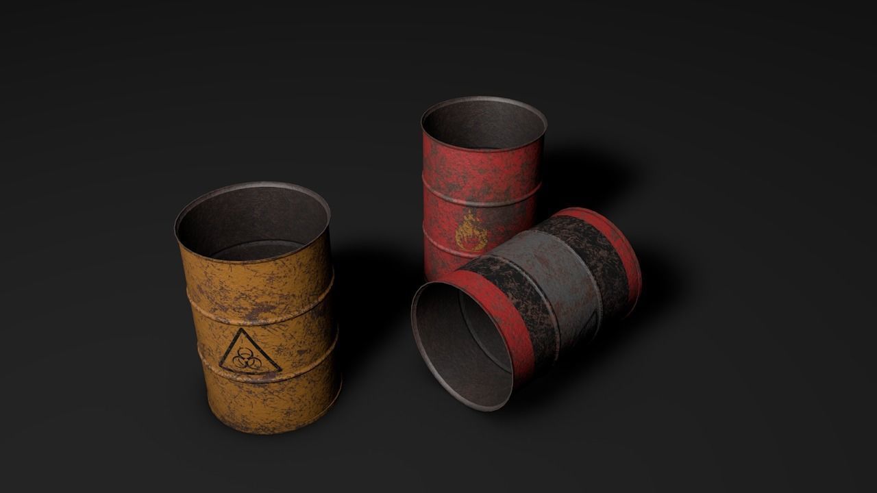 Set of barrels Low-poly 3D model_12
