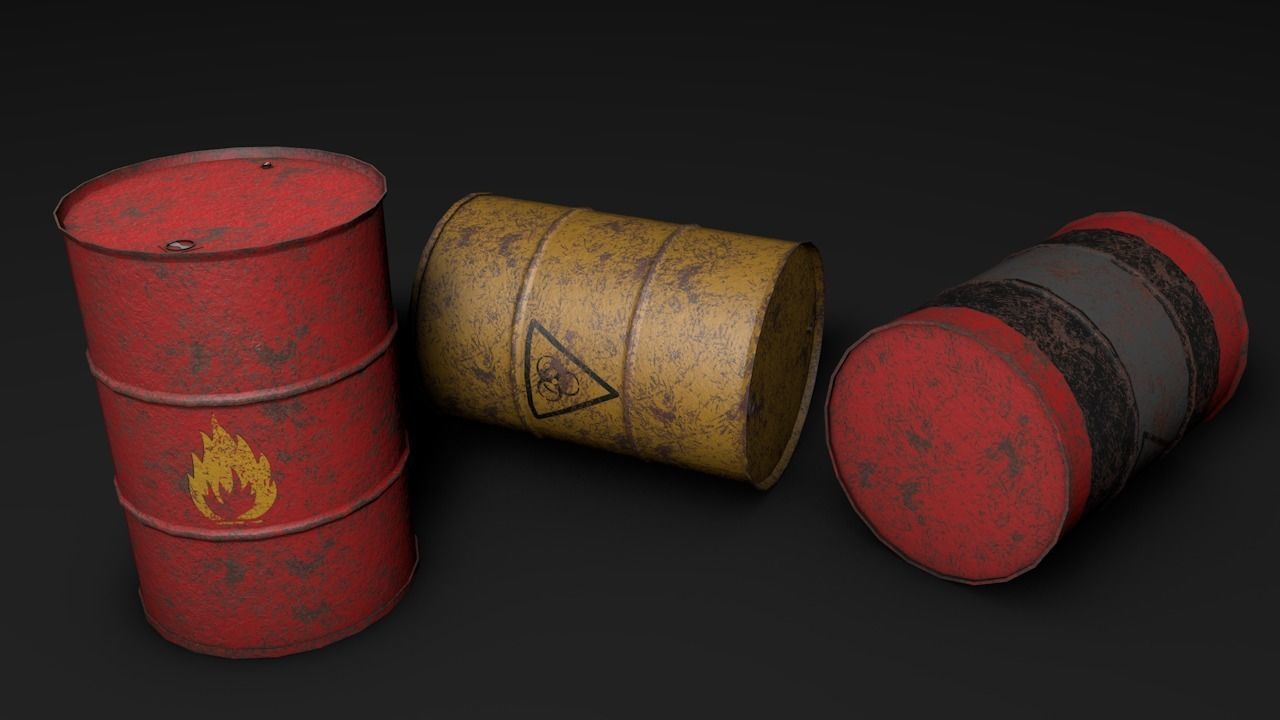 Set of barrels Low-poly 3D model_14