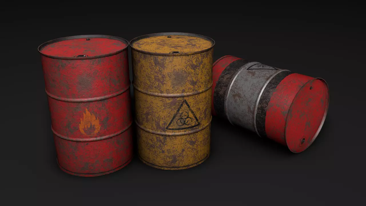 Set of barrels Low-poly 3D model_0