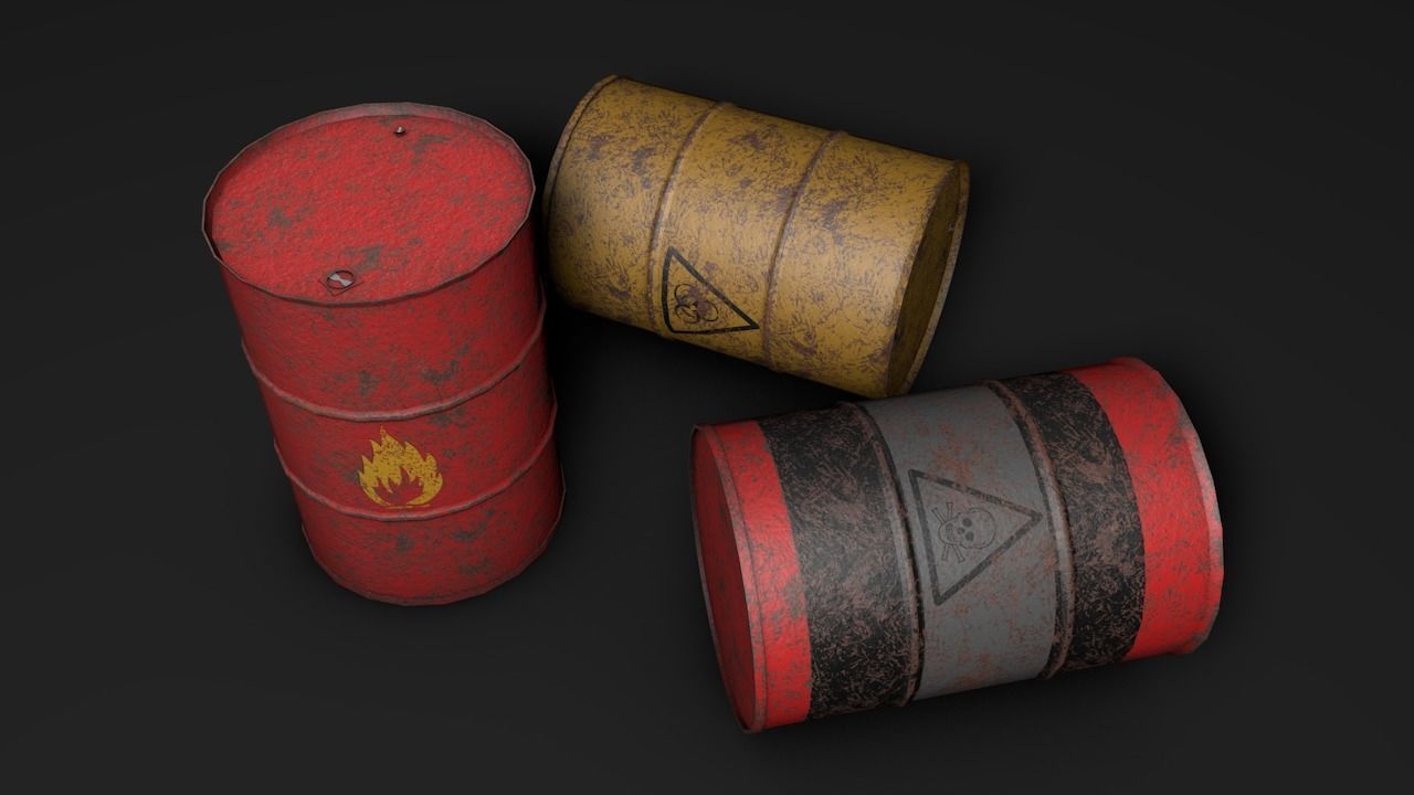 Set of barrels Low-poly 3D model_17