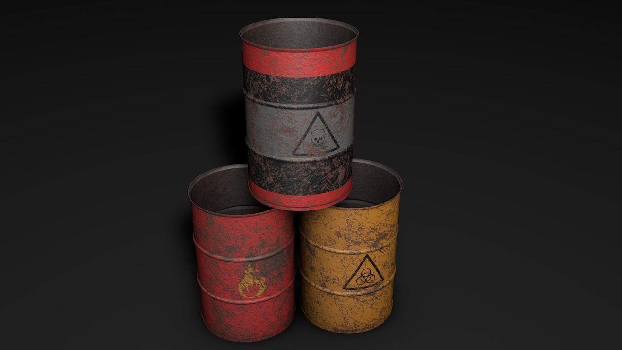 Set of barrels Low-poly 3D model_7
