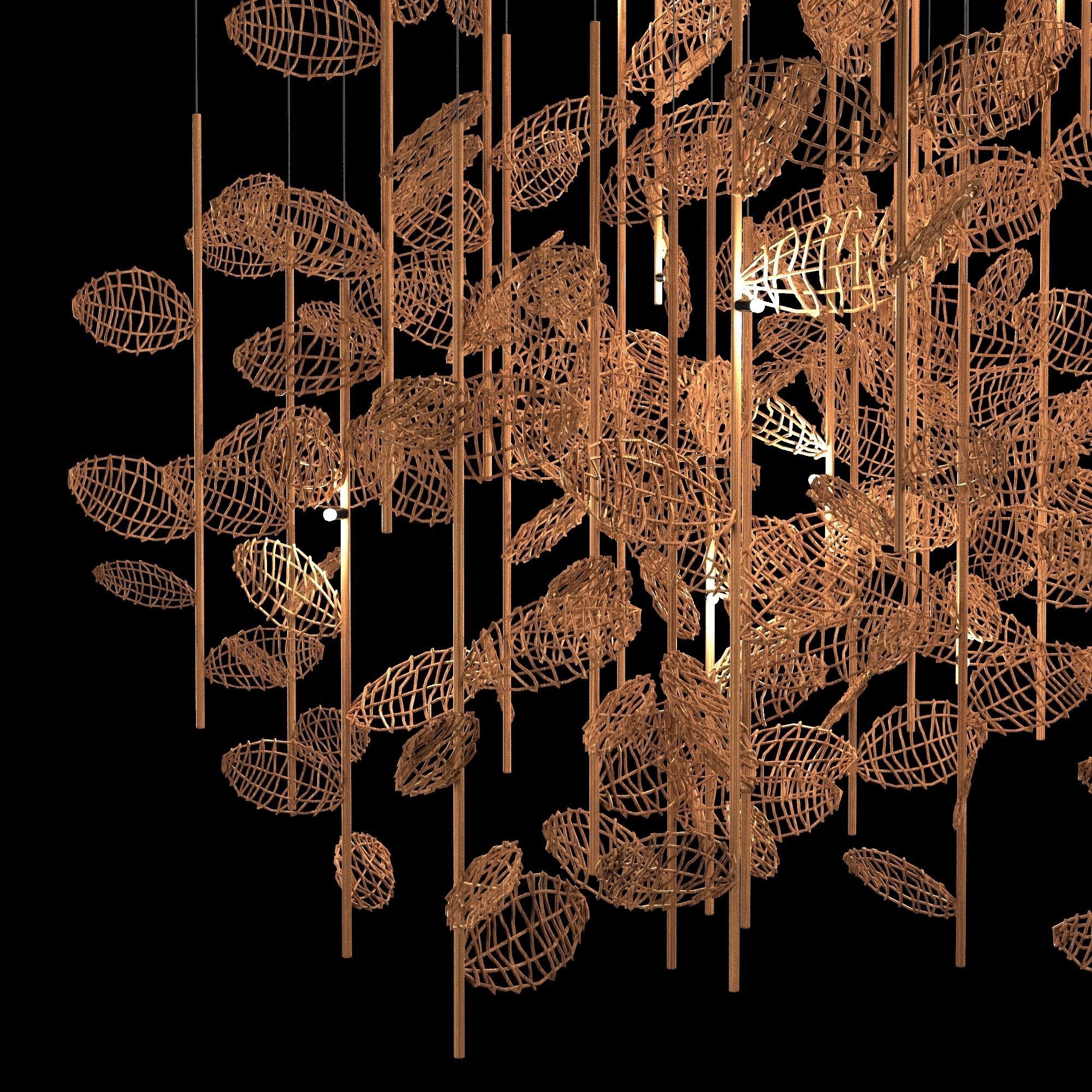 Lobby Chandelier bamboo 3D model_2