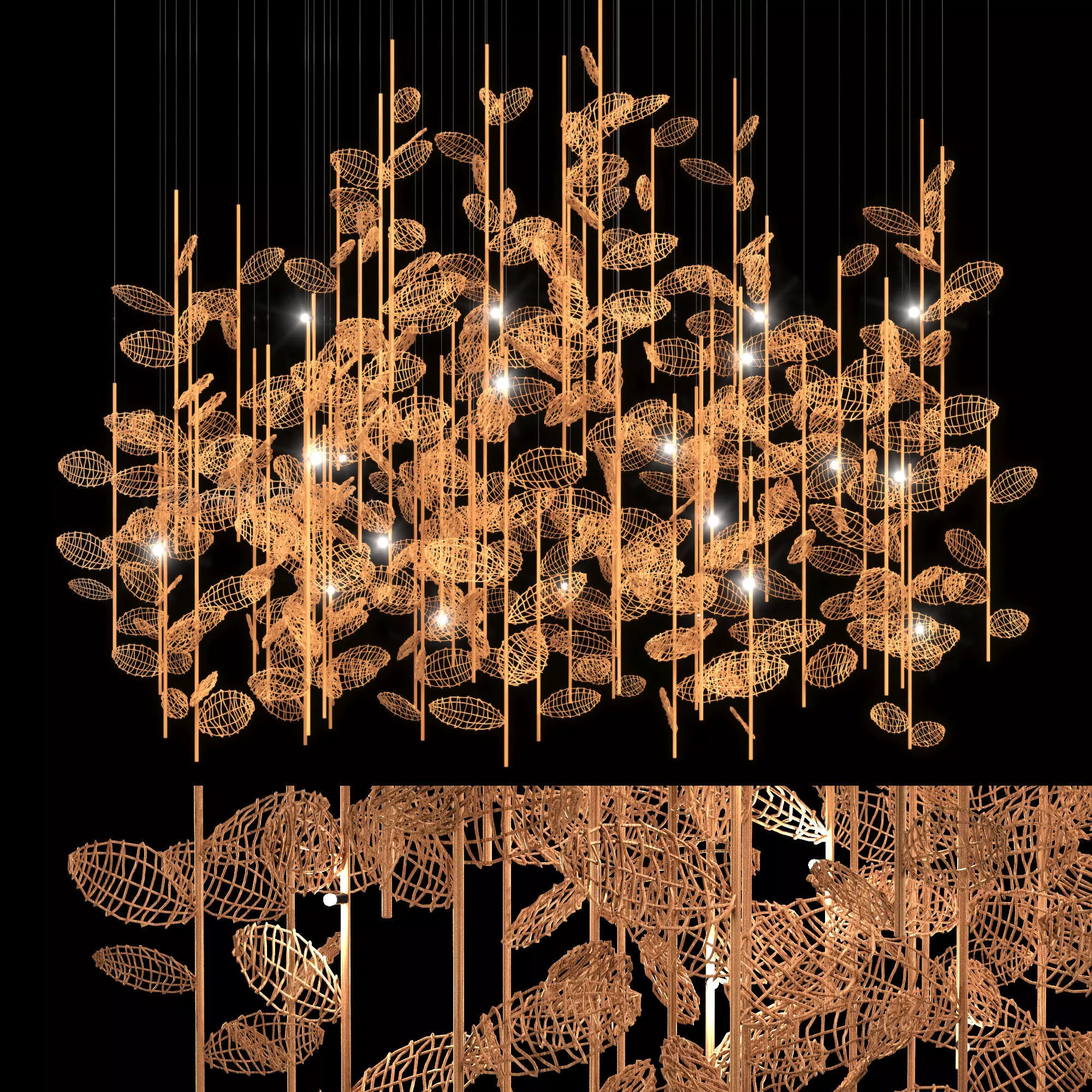 Lobby Chandelier bamboo 3D model_0