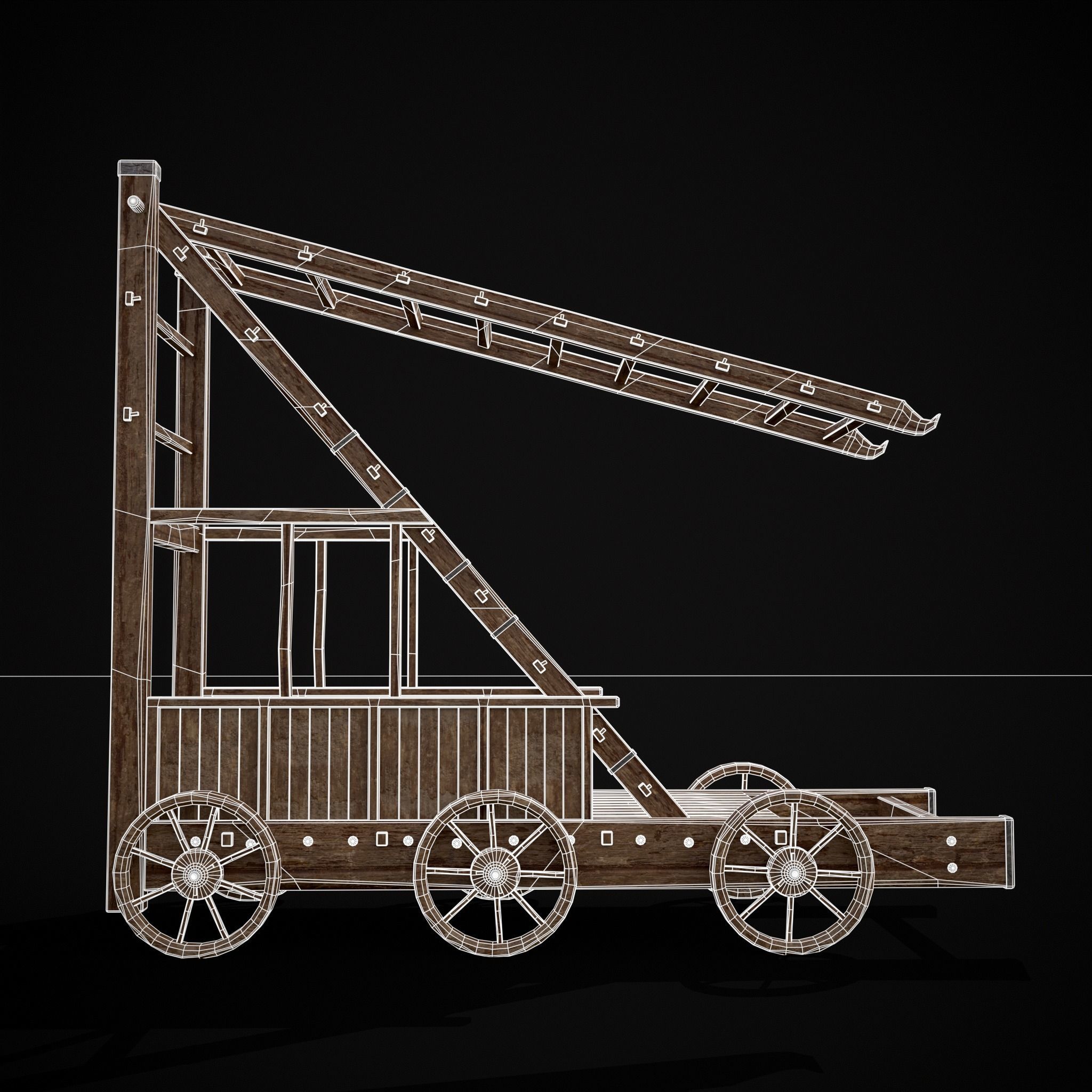 Medieval Wooden Escalade Low-poly 3D model_6